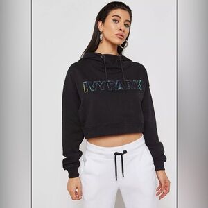Ivy Park Black Cropped Logo Hoodie